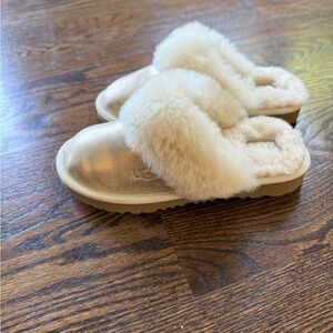 UGG Metallic Gold Slippers with Cream Fur